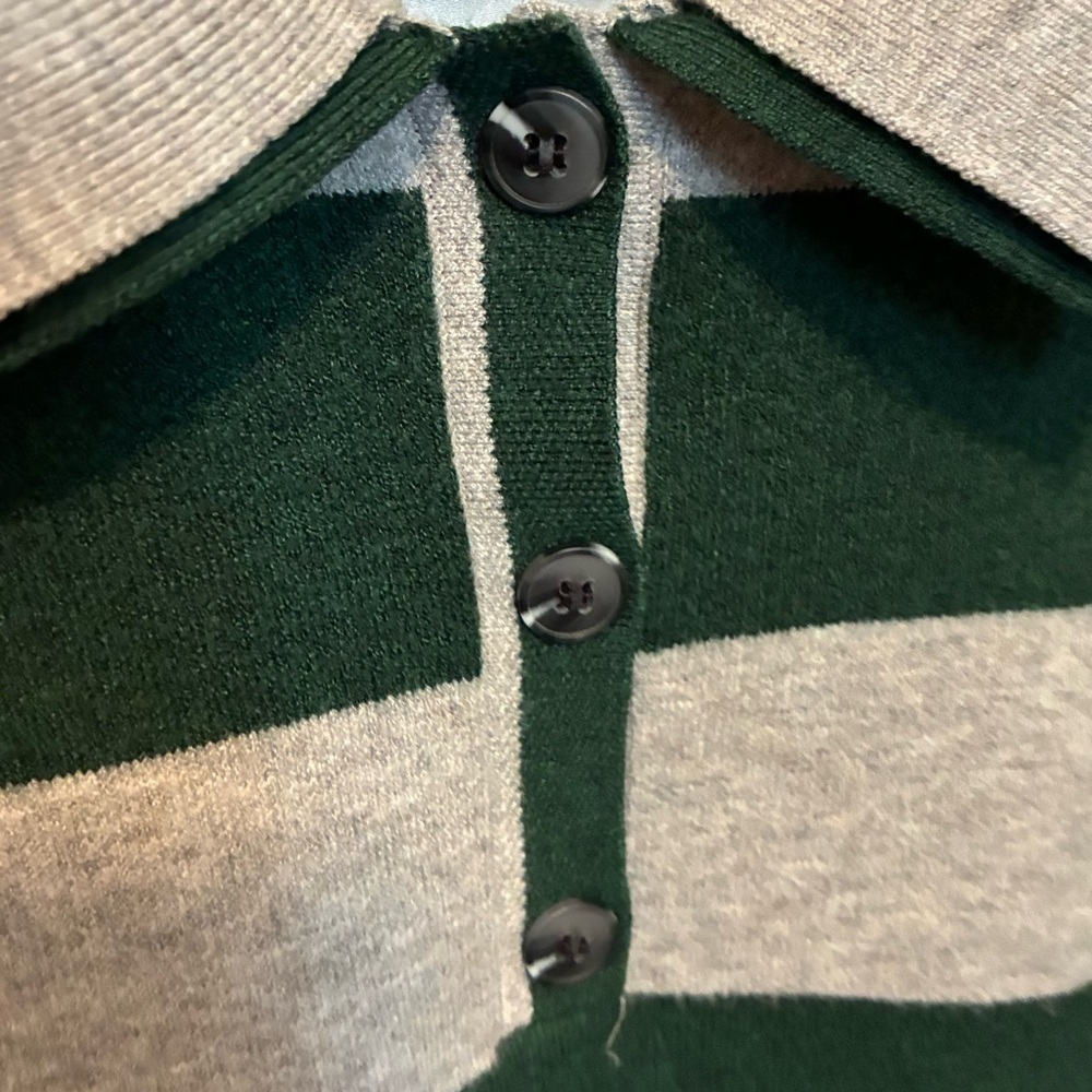 525 AMERICA Green & Grey Rugby Striped Double Collar Polo Top | size XS - Picture 5 of 11
